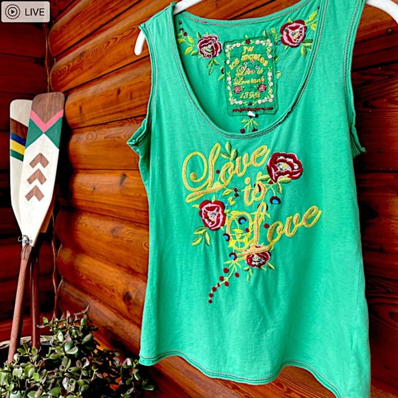 Johnny Was Tops - Johnny Was Vintage “Love is Love” Embroidered Tank